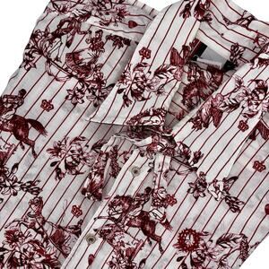 GSUS Industries Women's Cotton‎ Blouse XL White W/ Red Printed Images Tie Accent